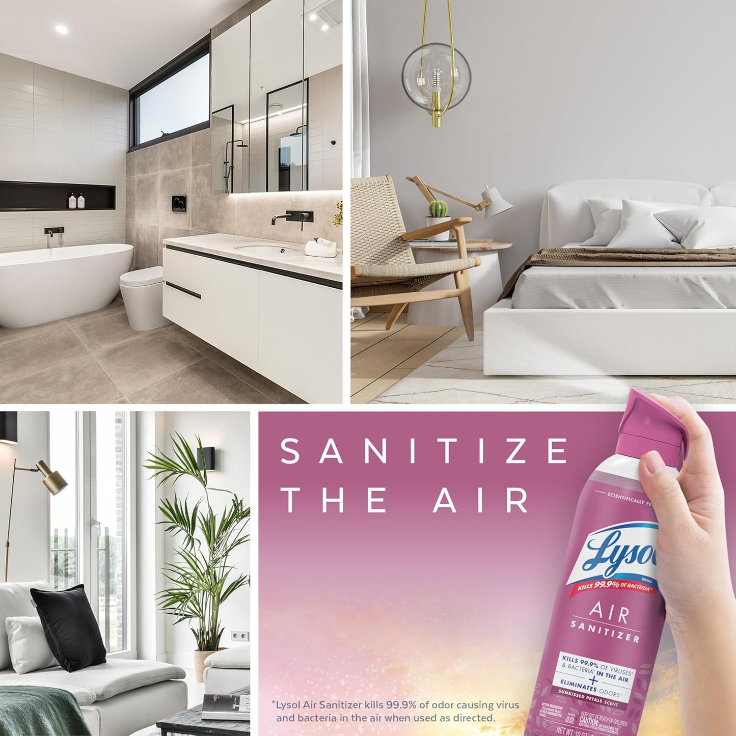 Lysol Air Sanitizer Spray with Odor Eliminator for Home & Office, Sanitizing Spray, Air Freshener Alternative, Sunkissed Petals Scent, 10 oz (Pack of 3)