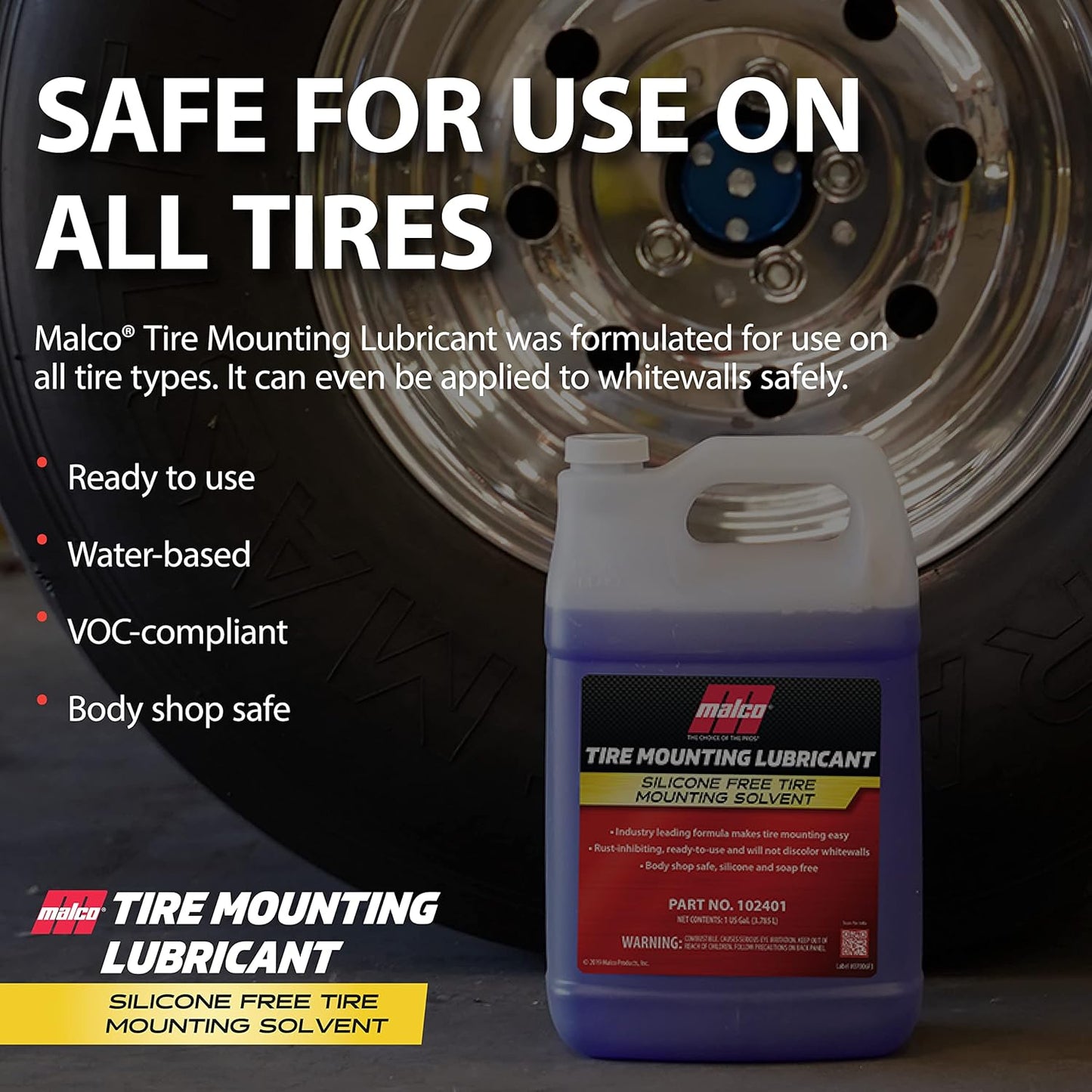 Malco Tire Mounting & Demounting Lubricant with Applicator - Automotive, Truck, Farm & Heavy-Duty Construction Tires/Improved Bead Seal/Rust Protection/Silicone & Soap Free / 1 Gal (102401)