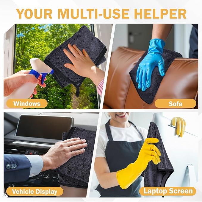 2-Pack Medium Size (23.6" x 15.7") Microfiber Towels, 600GSM Ultra Absorbent Car Drying Towels — Scratch-Free, Streak-Free, Lint-Free, Perfect for Cars, Shower Cabins, and Household Use