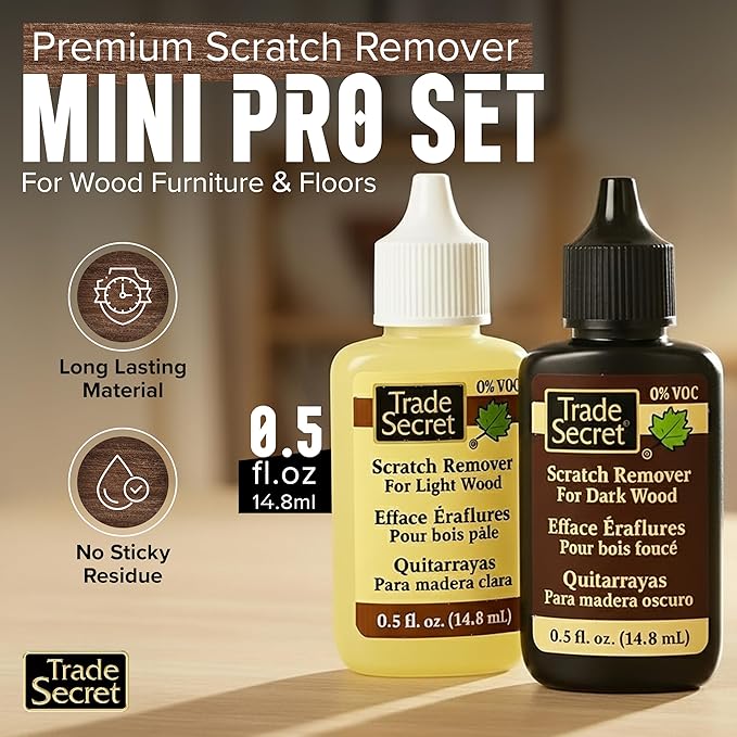 Trade Secret Scratch Remover Mini Pro Set (2x 0.5 oz), Restore & Conceal Small Scratches on Dark & Light Wood Furniture and Flooring – Coconut Oil-Based Formula