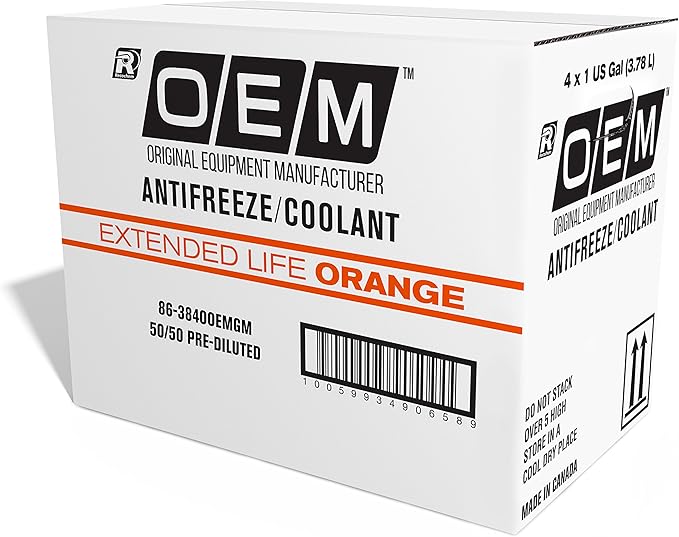OEM Recochem American Vehicles Premium Antifreeze 50/50 Extended Life Coolant Orange, 1 Gallon, 4 Pack