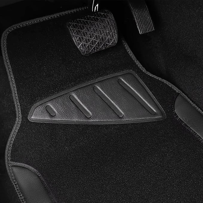 CAR PASS Microfiber Leather Steering Wheel Cover and Waterproof Car Floor Mats,Universal Car Combo Fit for 95% Sedan,SUV,Cars,14.5-15inch Anti-Slip Safety Comfortable Faux Leather Design(Solid Black)
