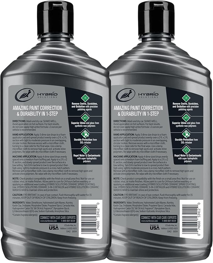 Turtle Wax 53886 Hybrid Solutions Ceramic Polish and Wax, Removes Car Scratches and Swirl Marks, Provides Water Repellency, Protection, and Shine, Hand or Machine Application, 14 oz. (Pack of 2)