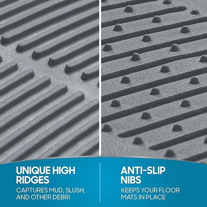 BDK Original ProLiner 3 Piece Heavy Duty Front & Rear Rubber Floor Mats for Car SUV Van & Truck, Gray - All Weather Floor Protection with Universal Fit Design