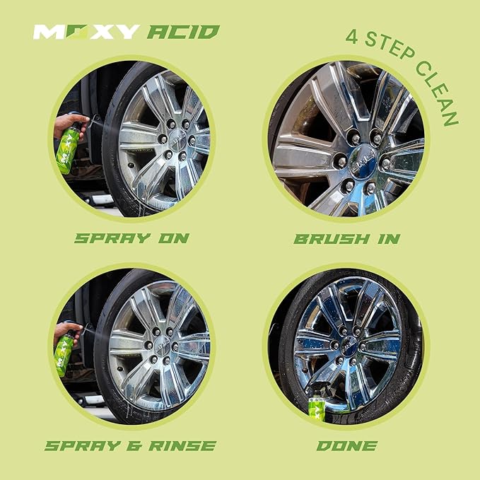 Moxy Acid Wheel and Tire Cleaner (16oz) - Professional Car Wash Wheel Cleaner - Cleaning Spray for Car Detailing - Wheel Cleaning Kit Safe for Cars, SUVs, Motorcycles, RVs, and Trucks