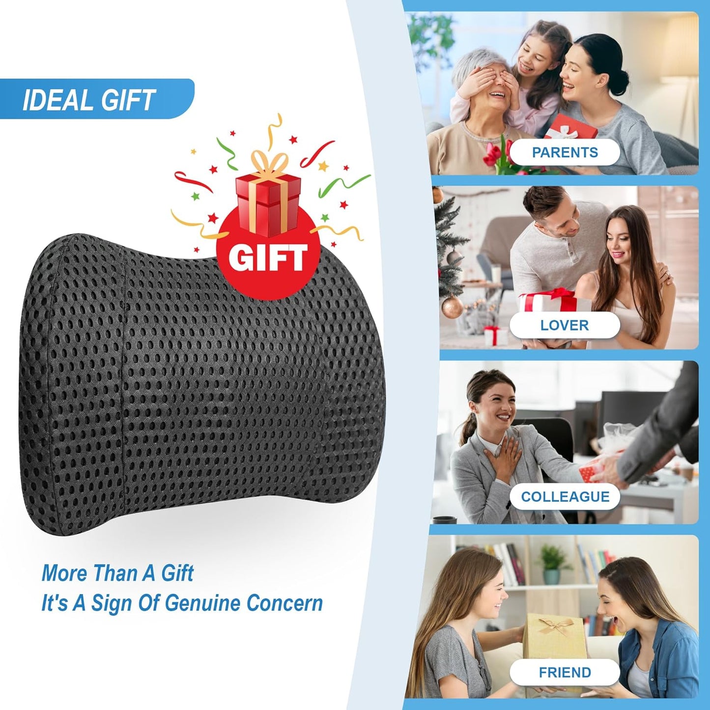 Mesh Memory Foam Lumbar Cushion Offers Comfortable Back Support and Pain Relief for Car-Office Chair, Wheelchair - Mesh Black