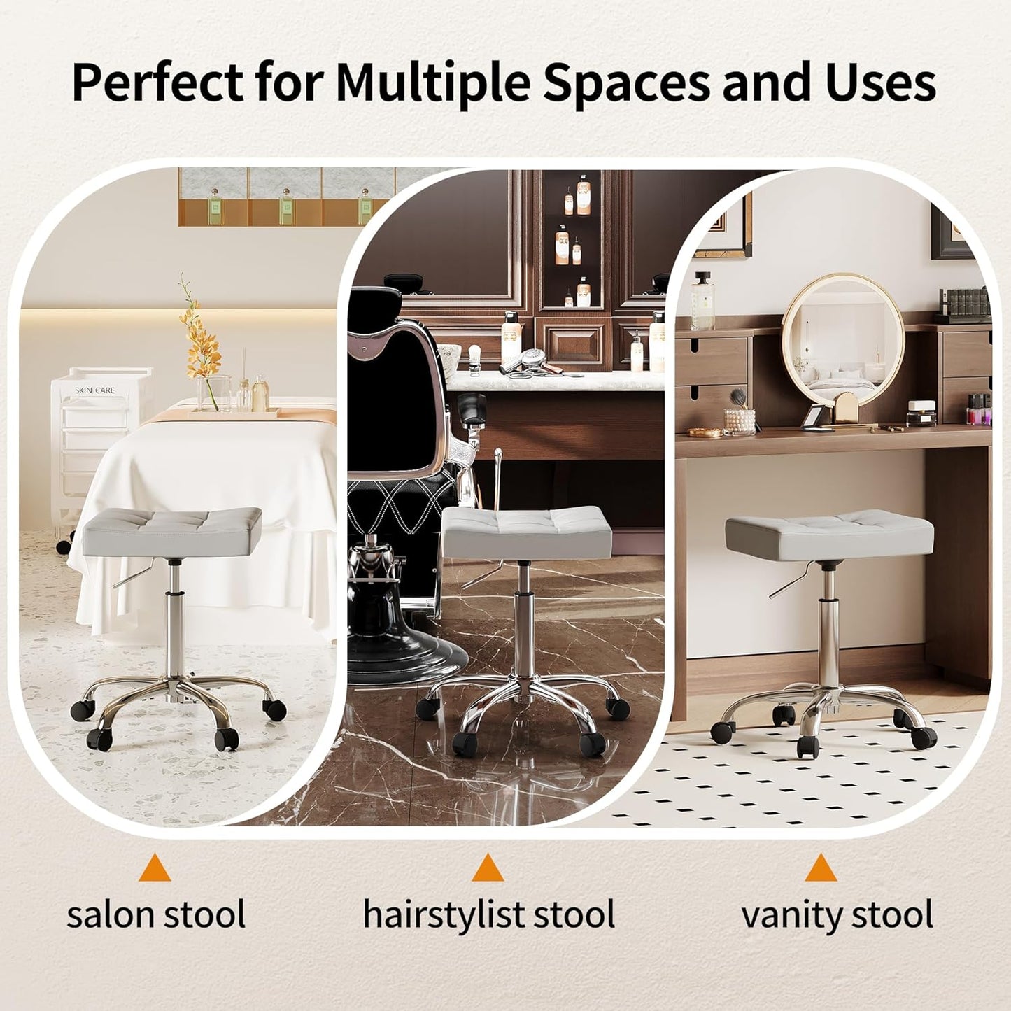 Saddle Stool with Wheels, Swivel Rolling StoolS for Vanity, Adjustable Height Tattoo Stool 17"-21" (Gray)