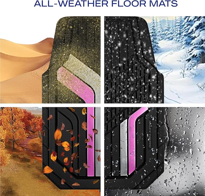 Skechers Heavy Duty Rubber Car Floor Mats,Dual Color Design Floor Mats,All Weather Car Mats,Waterproof Trim To Fit Universal Floor Liner Car Accessories,Automotive Floor Mats For Cars Trucks Suvs,Pink