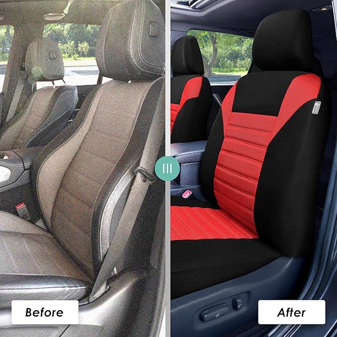 FH Group Automotive Car Seat Covers Front Set Premium 3D Air Mesh Front Seat Covers, Airbag Compatible Universal Fit Interior Accessories for Cars Trucks and SUVs - Red