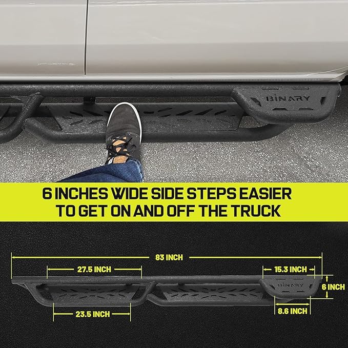 BINARY STAR Running Boards Compatible with Vehicle 2009-2018 Dodge Ram 1500 Crew Cab, 2010-2026 Ram 2500 3500 Crew Cab. 6 Inches Bed Access Side Step Made with Carbon Steel.
