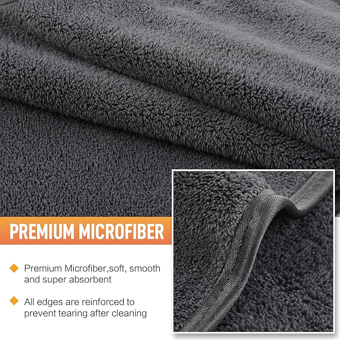 SINLAND Microfiber Car Drying Towels Ultra Absorbent,No Streaks,Scratches, or Water Spots,Wash Cleaning Auto Detailing Towels 380gsm 16inch x 24inch 3Pack Grey