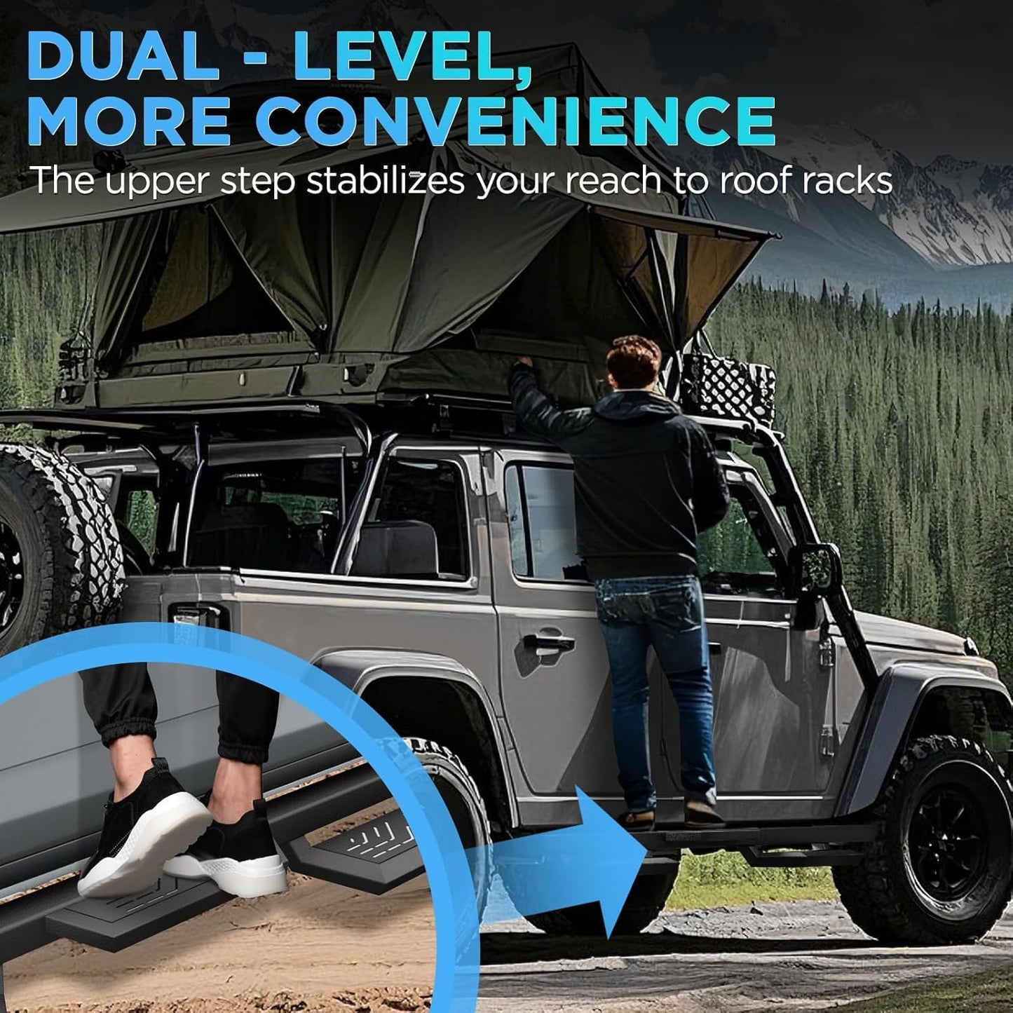 Running Boards Compatible with 2007-2018 Jeep Wrangle JK 4 Doors, Carbon Steel Coated Black Side Steps Nerf Bars