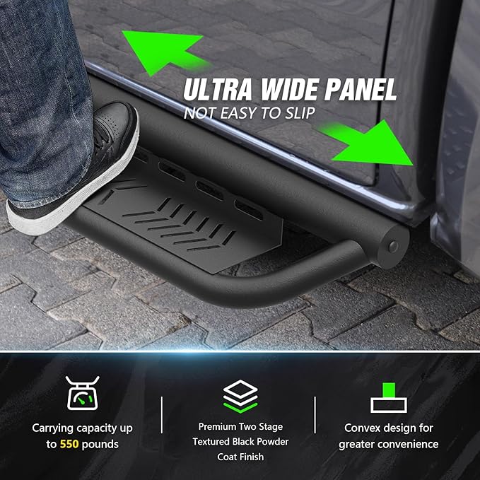 Running Boards Compatible with 2020-2026 Jeep Gladiator JT 4 Doors, Two Stairs Design Side Steps Heavy-Duty Steel Nerf Bars Bolt-on Step Plates RockSliders Rail. Black