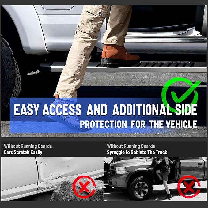 PZ 6.5" Running Boards Compatible with 2019-2025 Dodge Ram 1500 Quad/Extended Cab New Body Style Chrome Stainless Steel Side Steps Rails Nerf Bar(Only for 2019-2025 Ram 1500 New Body Style)