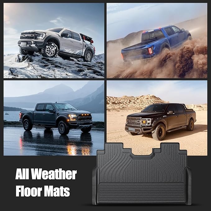 Floor Mats for Cars, Car Mats Full Set for 2015-2025 Ford F-150/F150 Super Crew (Includes 22-25 Lightning Models), All Weather TPE Floor Liners for 1st & 2nd Row Automotive Floor Mats- Black