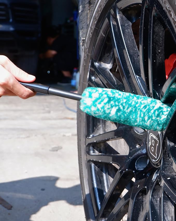 Wheel Brushes for Cleaning Wheels (4 Pro Pack)- 2X Soft Wheel Cleaning Woolies Brush, Detailing Brush and Stiff Tire Brush, Scratch Free Durable Car Wheel Rim Brush Kit for Car Rim and Tire Detailing