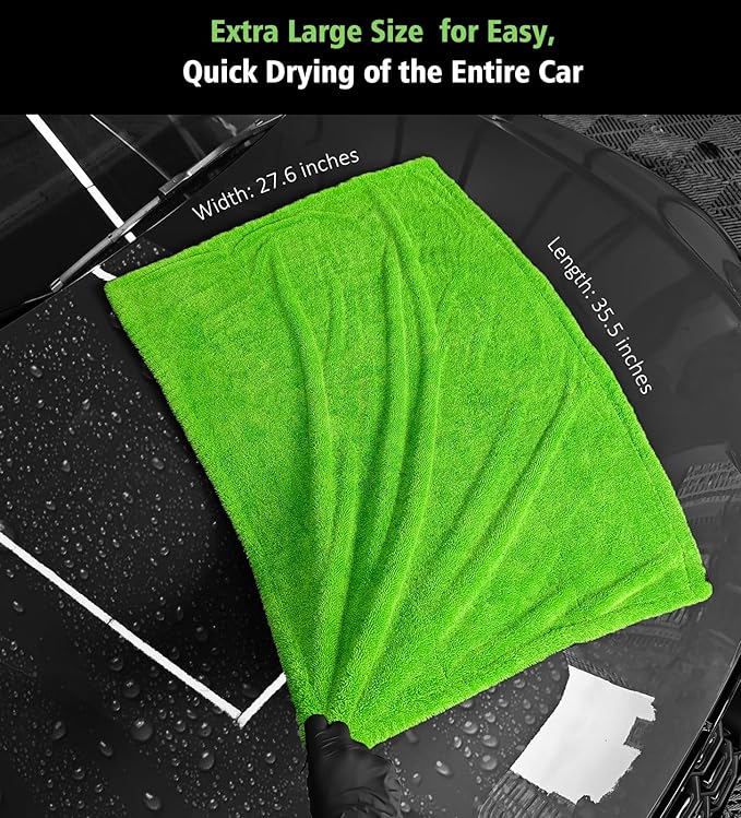 YeewayVeh 28" x 36" Car Drying Towel Extra Large, 1400 GSM Double Sided High Absorbent Car Wash Drying Towels, No Scratches or Streaks, Quick Dry Microfiber Towels for Cars Truck SUV, Green
