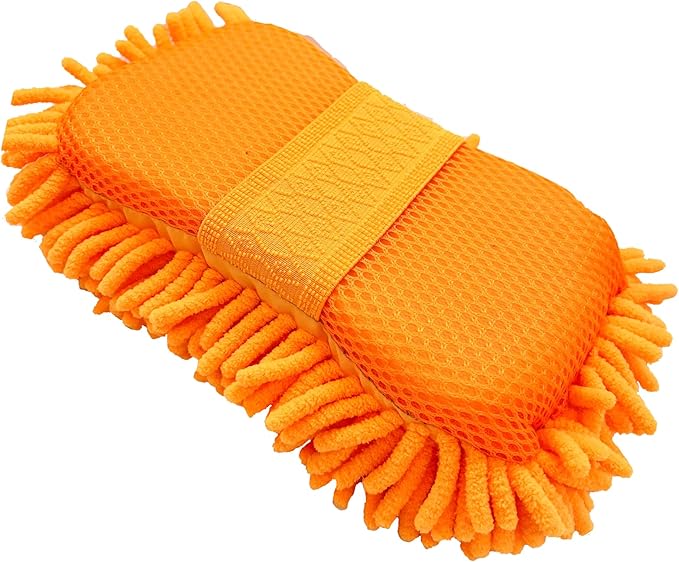 Microfiber Car Wash Sponge-Non-Scratch Wash Mitt-Two Sided Chenille Microfiber Washing Sponge-Mitt for Cars, Trucks, SUVs, Boats (2 Pack Orange)