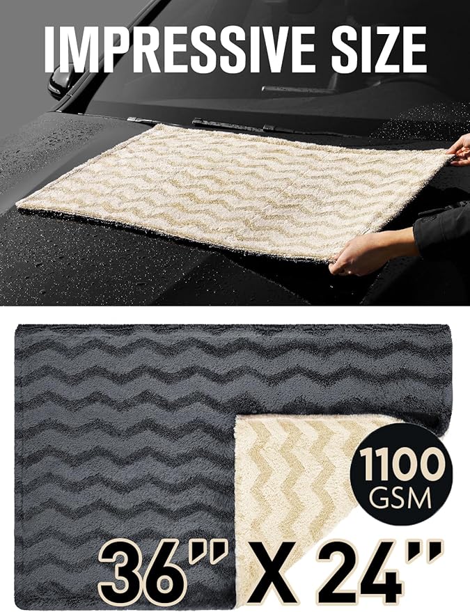 Fantasticlean Extra Large Car Drying Towel- 36‘’ by 24'' -Premium Microfiber Cleaning Cloth with Twisted Loop & Coral Fleece, Ultra Absorbent, Scratch-Free for Car Detailing