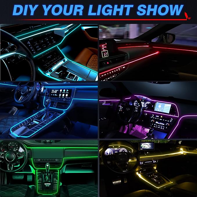 MICTUNING Car LED Interior Strip Light, 8 in 1 RGB Multicolor with 400 inches Fiber Optic Ambient Lighting Kits with Remote and APP Control, Car USB LED Strip Lights with Music Sync Mode