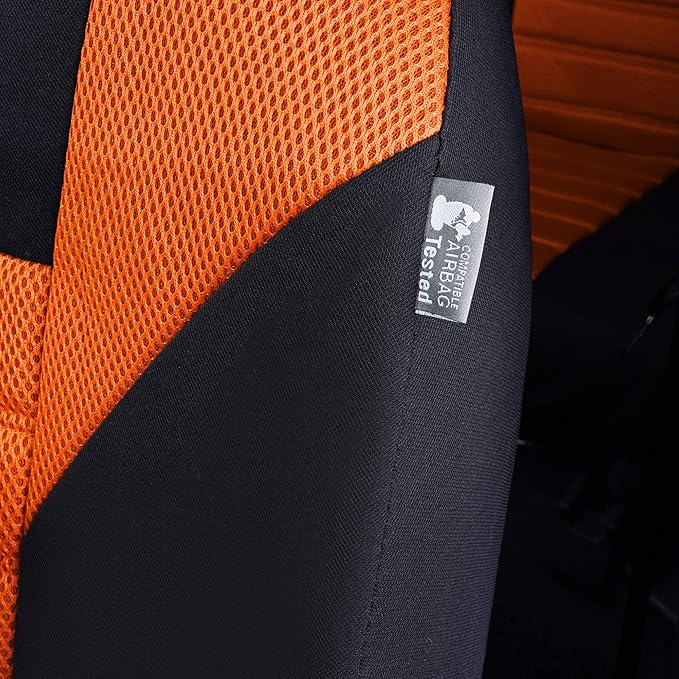 FH Group Automotive Car Seat Covers Front Set Premium 3D Air Mesh Front Seat Covers, Airbag Compatible Universal Fit Interior Accessories for Cars Trucks and SUVs - Orange