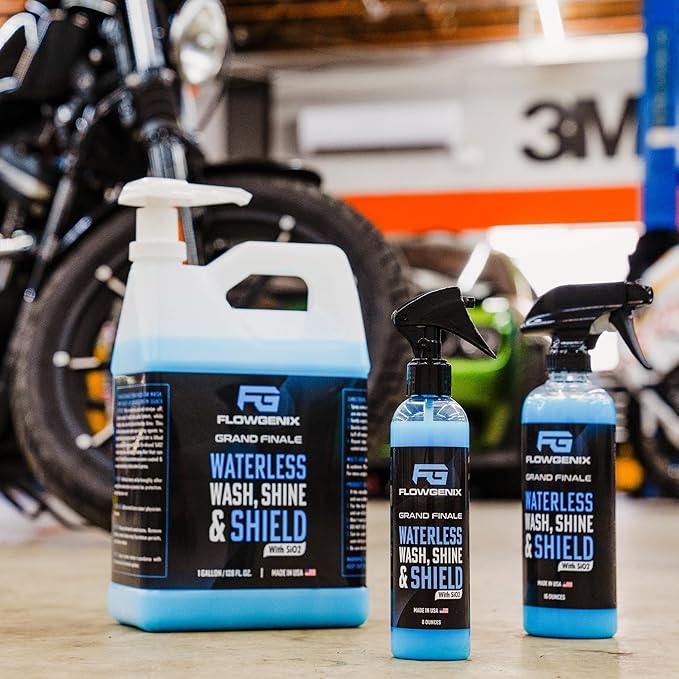 Flowgenix™ Waterless Car Wash Spray - Grand Finale - Motorcycle Cleaner & Car Wax Spray Polish (1 Gal or 128 oz) - Ceramic Coating - Quick Detailer Spray to Make Your Vehicle Shine