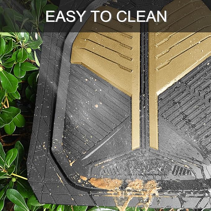 CAR PASS Heavy Duty Rubber Car Mats, Deep Dish Car Floor Mats All Weather, Car Mats Full Set 4-Piece Trim to Fit for Sedans SUVs Trucks, Waterproof Anti-Slip Automotive Mats, V12 Black Champagne Gold