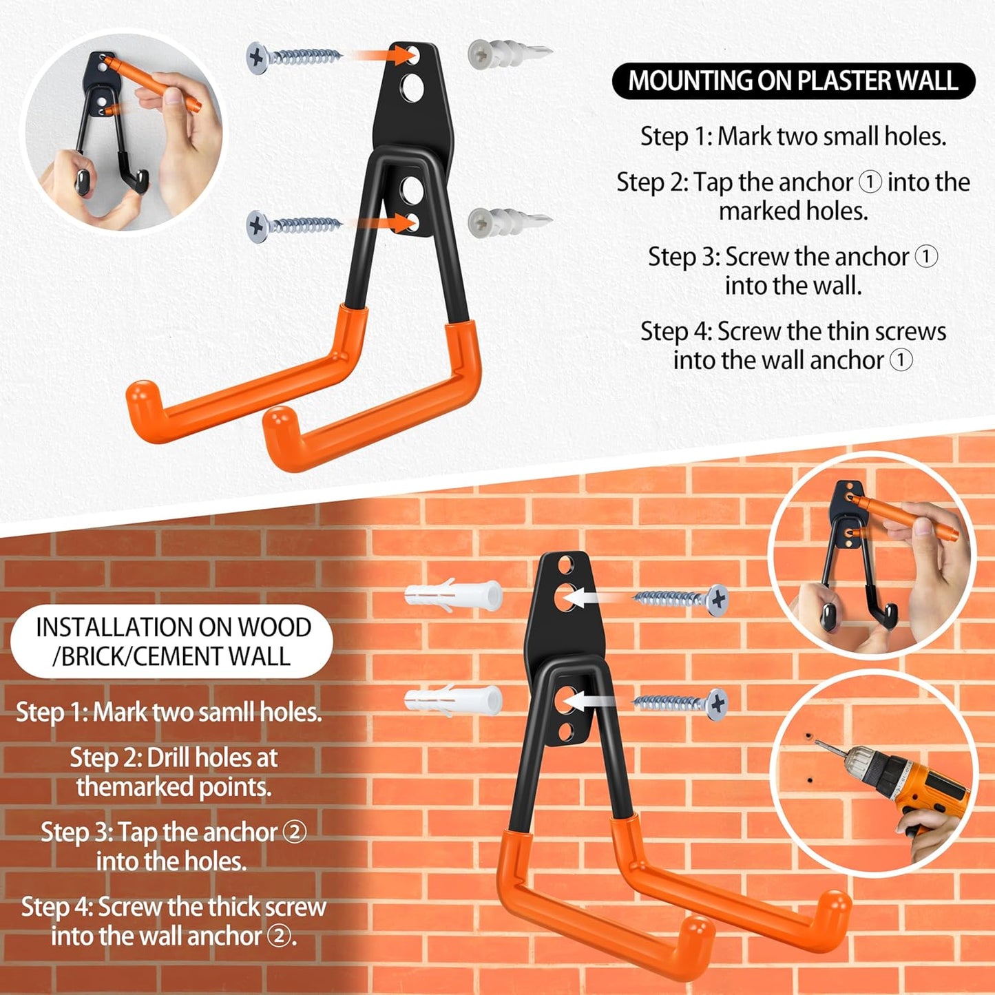 18 Pack Garage Hooks Heavy Duty - Anti-Slip Coating, Garage Storage Hooks for Hanging Bike,Ladder,Garden Tools,Hose