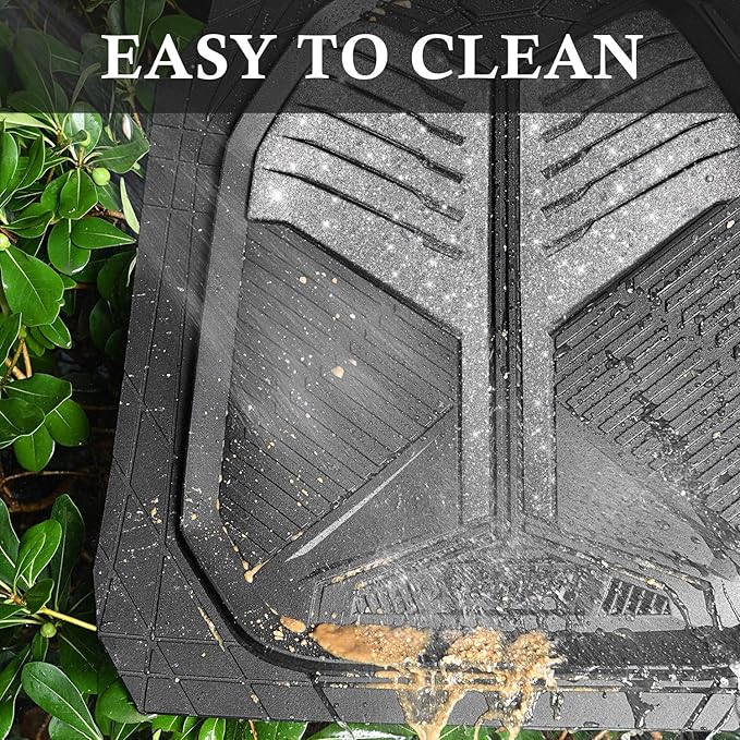 CAR PASS Heavy Duty Rubber Car Mats, Deep Dish Car Floor Mats All Weather Car Mats Full Set 4-Piece Trim to Fit for Sedan SUV Truck Sports Waterproof Anti-Slip Automotive Mats Black and Silver Glitter