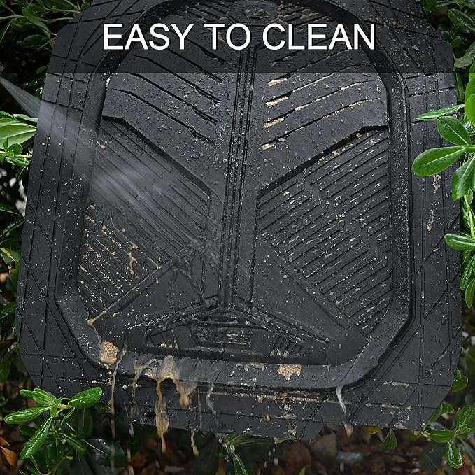 CAR PASS Heavy Duty Rubber Car Mats, Deep-Dish 2-Piece Car Floor Mats Front Only, All Weather Protection Universal Trim-to-Fit for SUVs Trucks Sedans, Waterproof Anti-Slip, Black