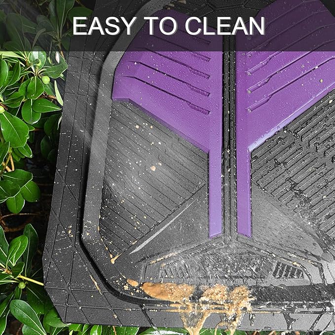 CAR PASS Heavy Duty Rubber Car Mats, Deep-Dish Car Floor Mats All Weather, Universal Two-Tone Trim-to-Fit for SUVs Trucks Sedans, Waterproof Anti-Slip, 3 Pieces V12 Black and Metallic Purple