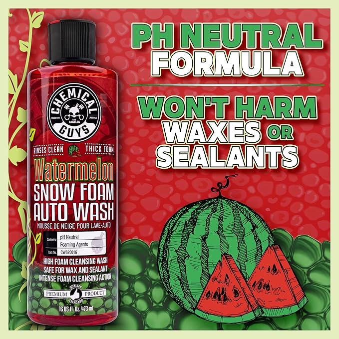 Chemical Guys Watermelon Snow Foam Car Wash Soap - High-Suds pH-Balanced Shampoo for Foam Cannons or Bucket Washes - Safe on Wax, Sealants & All Finishes - 128 oz (1 Gallon)