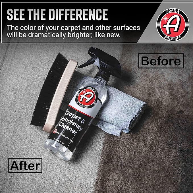 Adam's Polishes Carpet & Upholstery Cleaner (16oz) - Powerful Car Carpet Cleaner For Auto Detailing, Cloth & Fabric Interior Cleaning Solution, Stain Remover For Car Seat, Floor Mats & More
