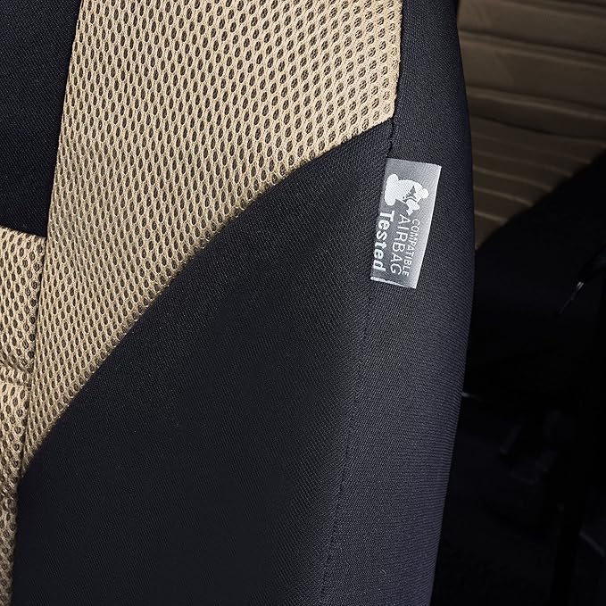 FH Group Automotive Car Seat Covers Front Set Premium 3D Air Mesh Front Seat Covers, Airbag Compatible Universal Fit Interior Accessories for Cars Trucks and SUVs - Beige
