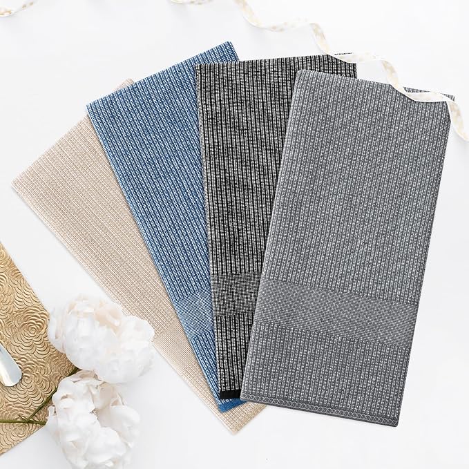 Homaxy Premium Kitchen Towels(18”x 28”, 12 Pack), Large Cotton Kitchen Hand Towels, Flat and Terry Dish Towels, 380 GSM Highly Absorbent Tea Towel Set with Hanging Loop, Grey/Khaki/Black