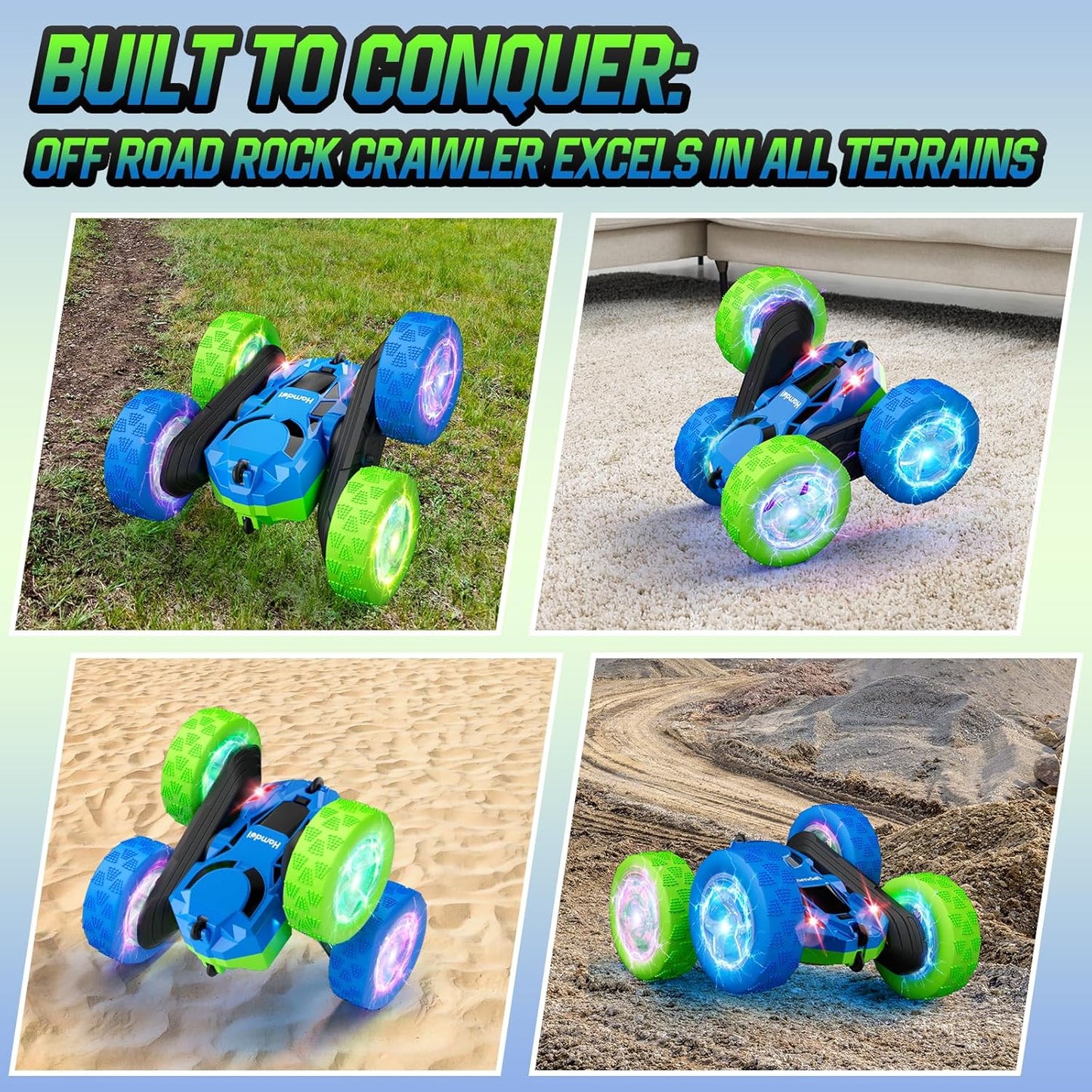 Remote Control Car for Kids RC Stunt Cars with Cool Wheel Lights 360° Rotating Boys Toys for Ages 6 7 8 9 10-12 Kids Gift Ideal(Blue&Green)