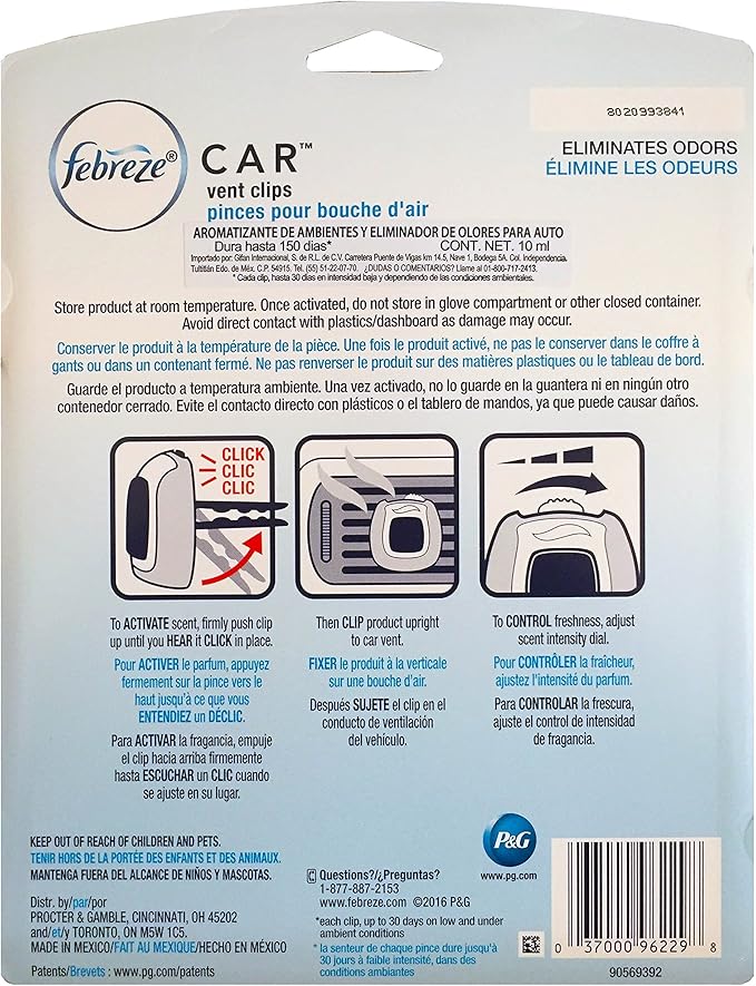 Febreze Car Air Freshener, Set of 5 Clips, Linen & Skyup to 150 Days (Packaging May Vary)