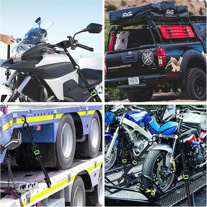Motorcycle Tie Down Strap (4PK) - 2,100lb Break Strength Premium 15ft Ratchet Tie Down Straps Set, Soft Loop Ratchet Straps for Moving Appliances, Lawn Equipment, Cargo Straps for Trucks (Black)