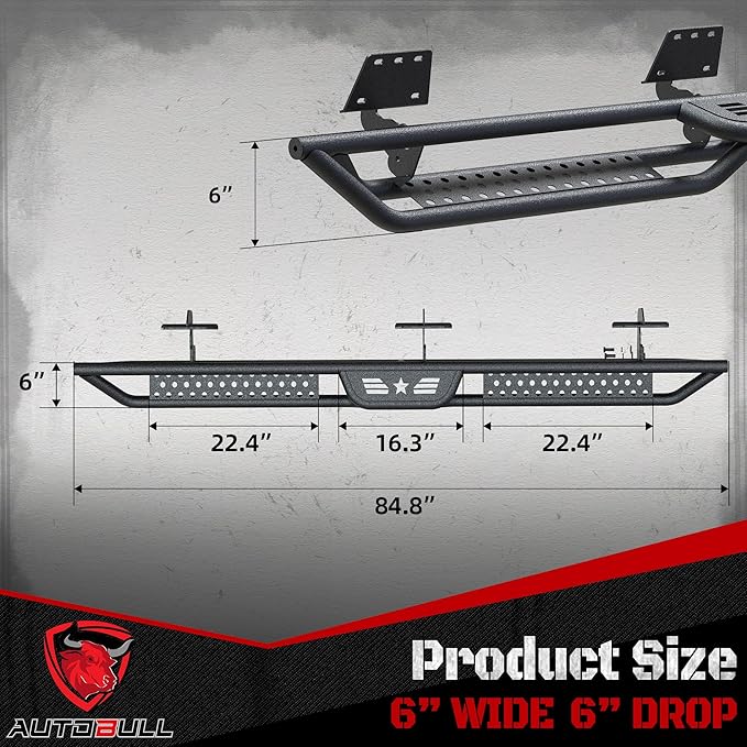 Running Boards Compatible with 2019-2025 Dodge Ram 1500 New Body Style Crew Cab 4 Full Size Doors, 6" 2-Stairs Side Step Rails Coated Black Carbon Steel Nerf Bars