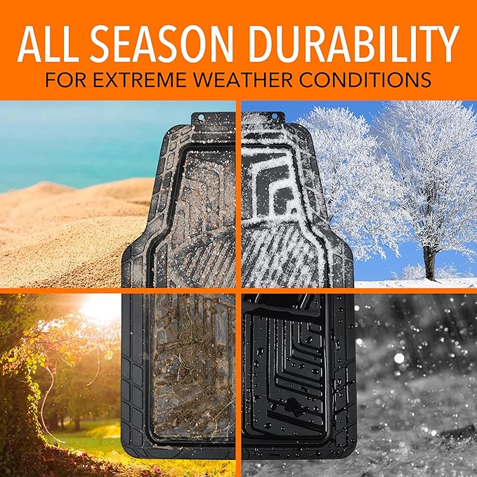 Amazon Basics All-Season Floor Mats for Cars, SUVs and Trucks, Premium Rubber, All Weather Protection, Universal Trim to Fit, 2-Piece, Black