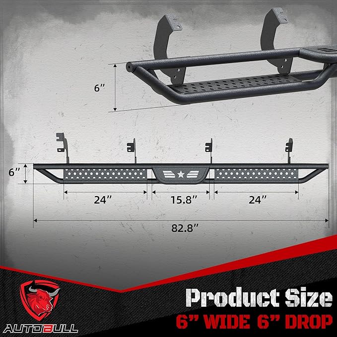 Running Boards Compatible with 2022-2025 Toyota Tundra Crewmax cab 4 Full Size Doors, 6" 2-Stairs Side Step Rails Coated Black Carbon Steel Nerf Bars