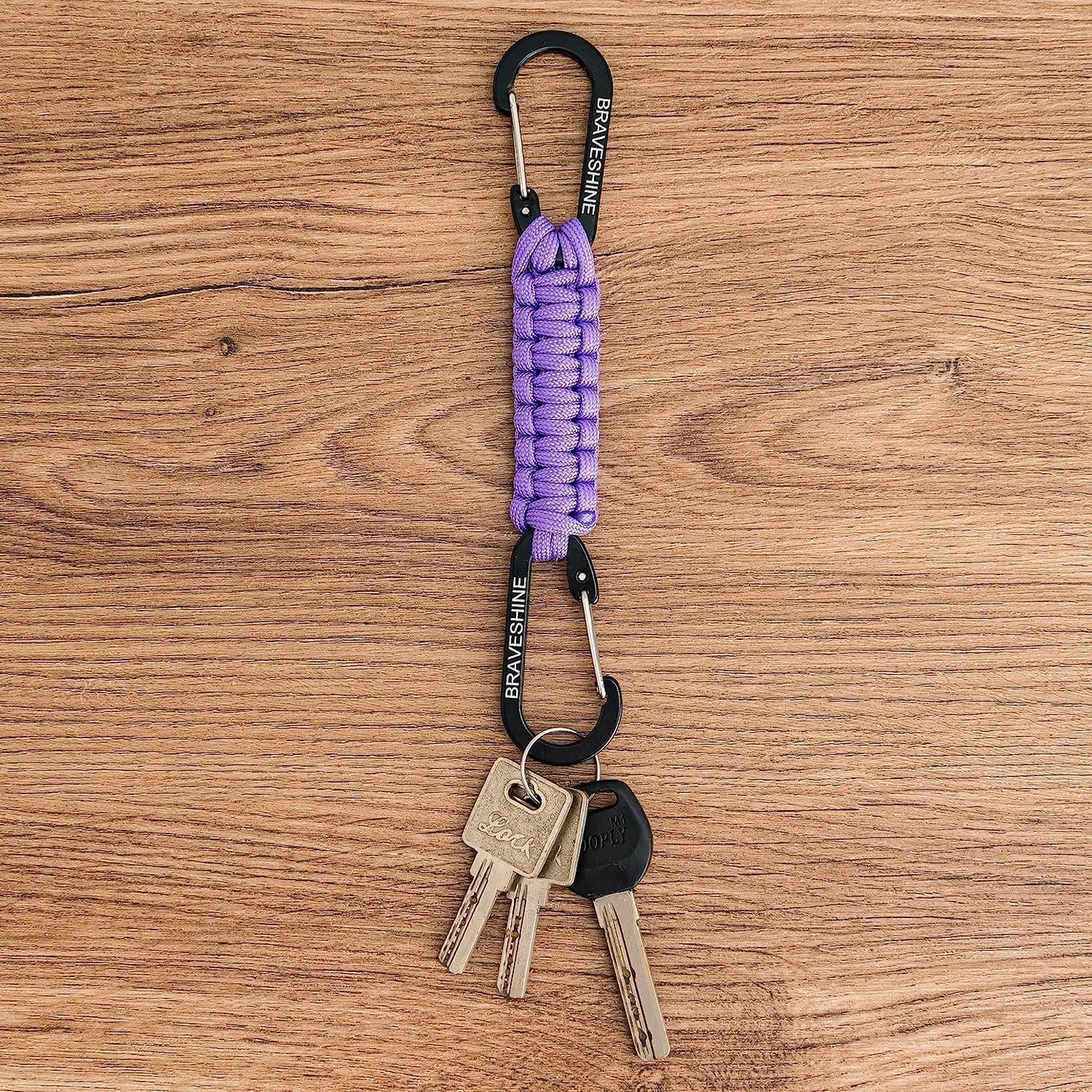 BRAVESHINE Paracord Keychain Carabiner Clip, D Ring Lanyard Hanger Stroller Hook for Water Bottle, Key, Backpacks, Men, Women