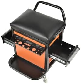 PONO Rolling Workshop Mechanics Creeper Seat with 2 Tool Storage Drawers Under Seat, Screwdriver Bracket, Padded Stool for Mechanic Tools, 300 Pounds Capacity