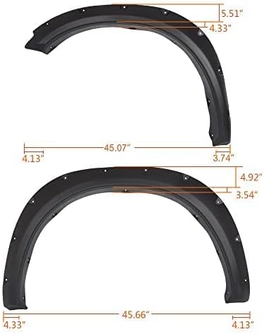 G-PLUS Fender Flares Compatible with Dodge Ram 1500 2009-2018 Fleetside Models/Fit Dodge Ram 1500 Classic 2019-2022(Not fit R/T & Rebel Models) Rugged Textured Black Pocket Riveted Style Wheel Flares