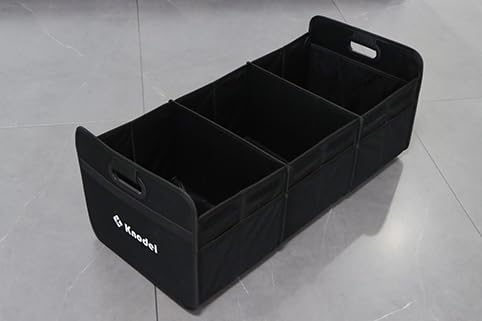 K KNODEL Car Trunk Organizer, Foldable Organizer for Car, Automotive Consoles & Organizers, 3 Compartments Storage with Reinforced Handles (Large, Black)