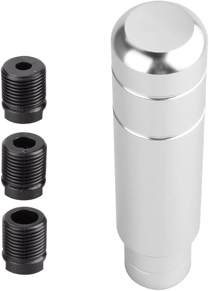 BARTOO Aluminum Weighted Manual Shift knobs, Long Stick Shift Knob Gear Shifter Knobs, Car Accessories Lever Cover Head Universal Shifter Knobs with 3 Threaded Adapters (Silver)