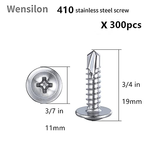 Wensilon（300pcs）#8×5/8”for Sheet Metal Self-Tapping Screws 410 Stainless Steel Truss Head High-Strength Quick Tapping Screws