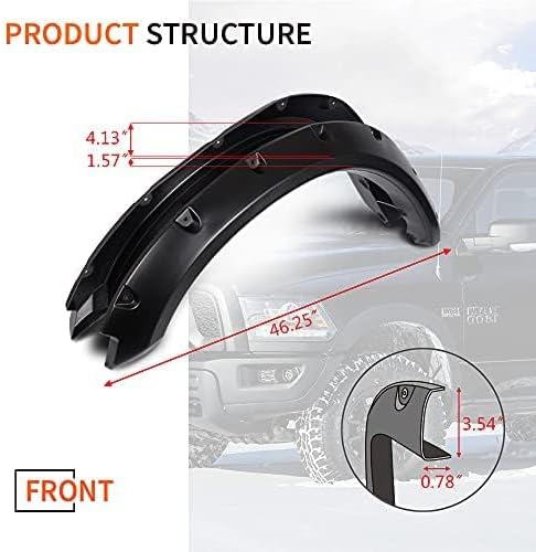 G-PLUS Fender Flares, Compatible with Dodge Ram 1500 2009-2018, Compatible with Dodge Ram 1500 Classic 2019-2022(Excludes R/T and Rebel Models),Paintable Smooth Matte Black Pocket Riveted Style