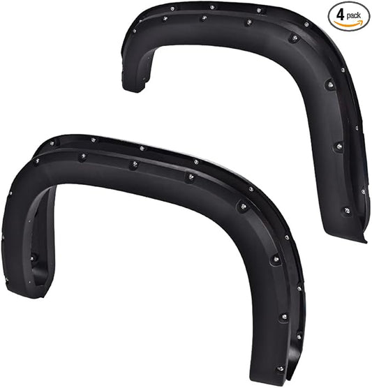 PIT66 Fender Flares, Compatible With 2007-2013 GMC Sierra 1500, Rugged Wheel Flares Textured Pocket Riveted Style, 4 Pcs