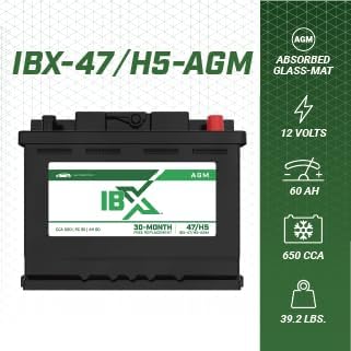 Interstate Batteries IBX Automotive Battery 12V 60Ah (Group Size H5, 47) 650CCA SLI AGM Auto Replacement Battery for Cars, SUVs, Sedans, Trucks (IBX-47/H5-AGM)